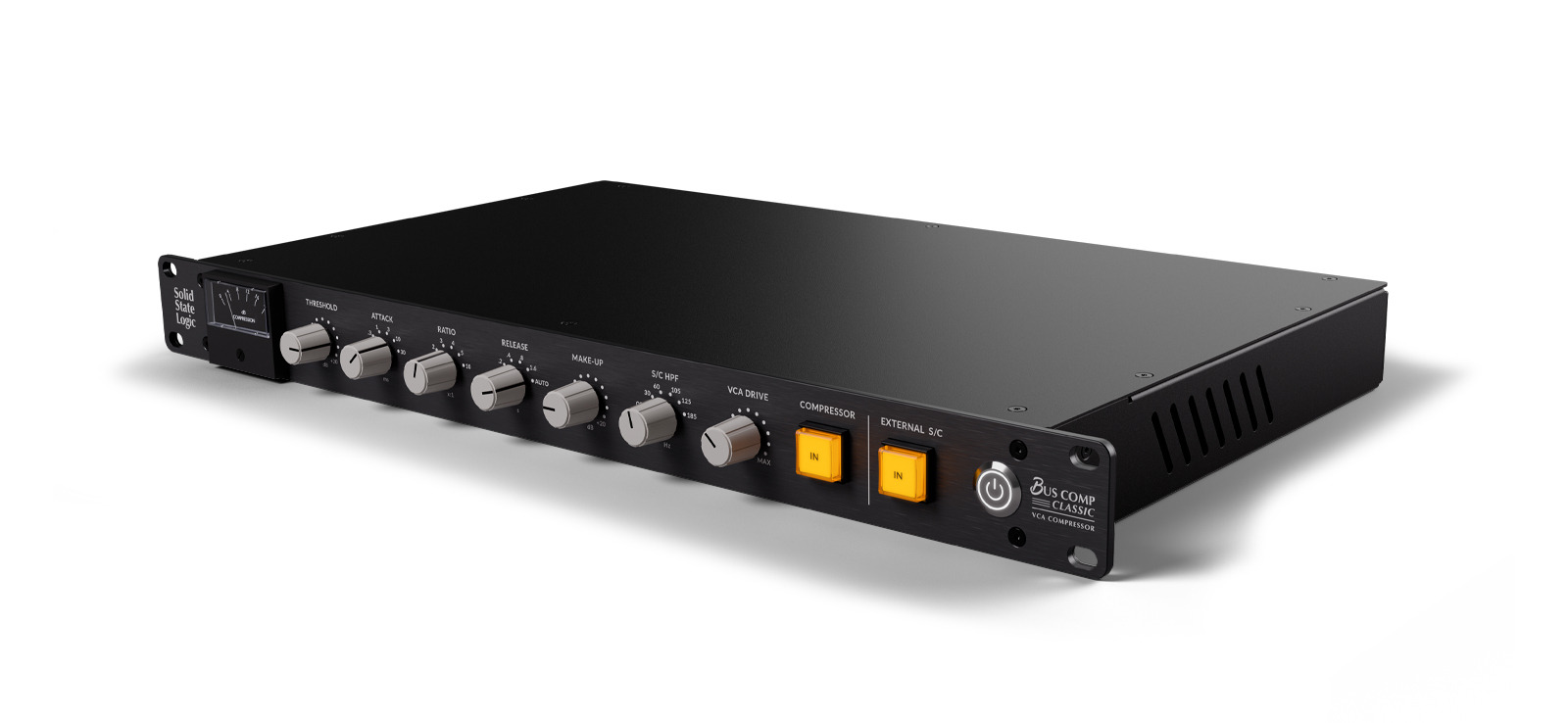 Аналоговый рэковый компрессор Solid State Logic Bus Comp Classic с двумя стрелочными индикаторами и ступенчатыми регуляторами
