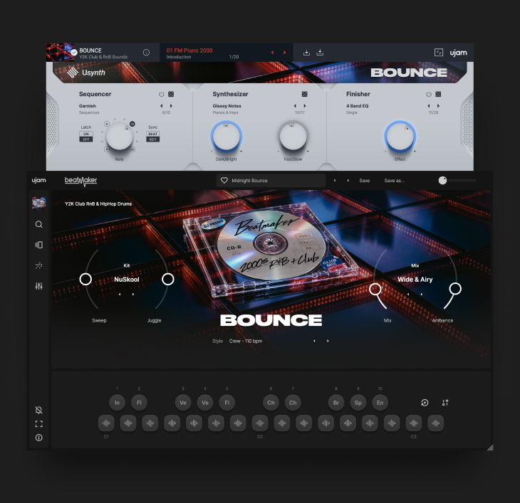 Интерфейсы плагинов UJAM Beatmaker BOUNCE и Usynth BOUNCE